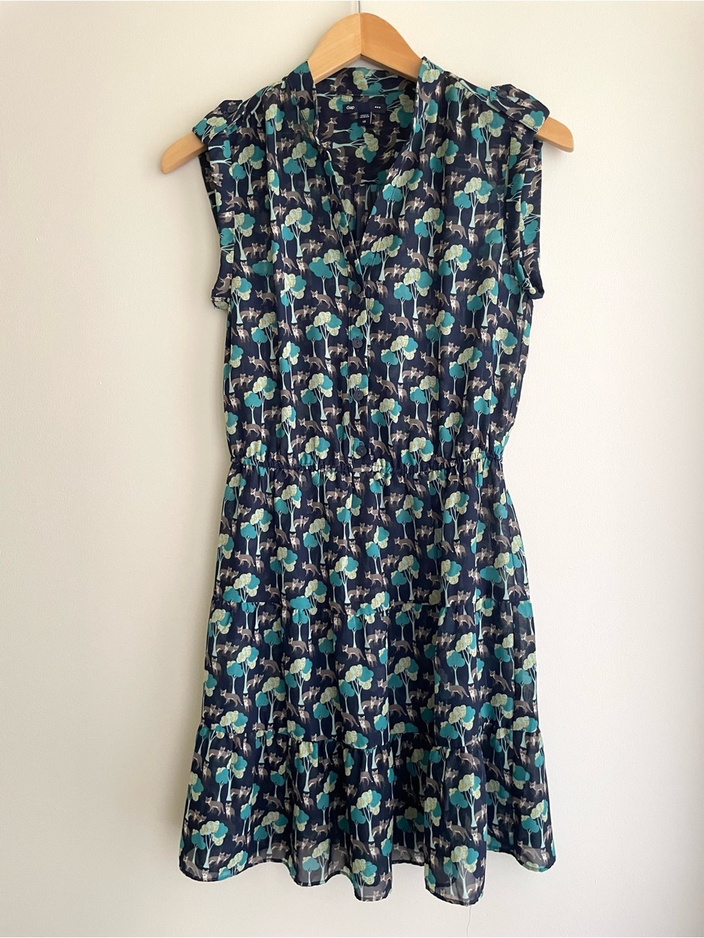 GAP Sheer Mini Dress Fox Forrest Core Maximalist Whimsy Quirky Graphic Print